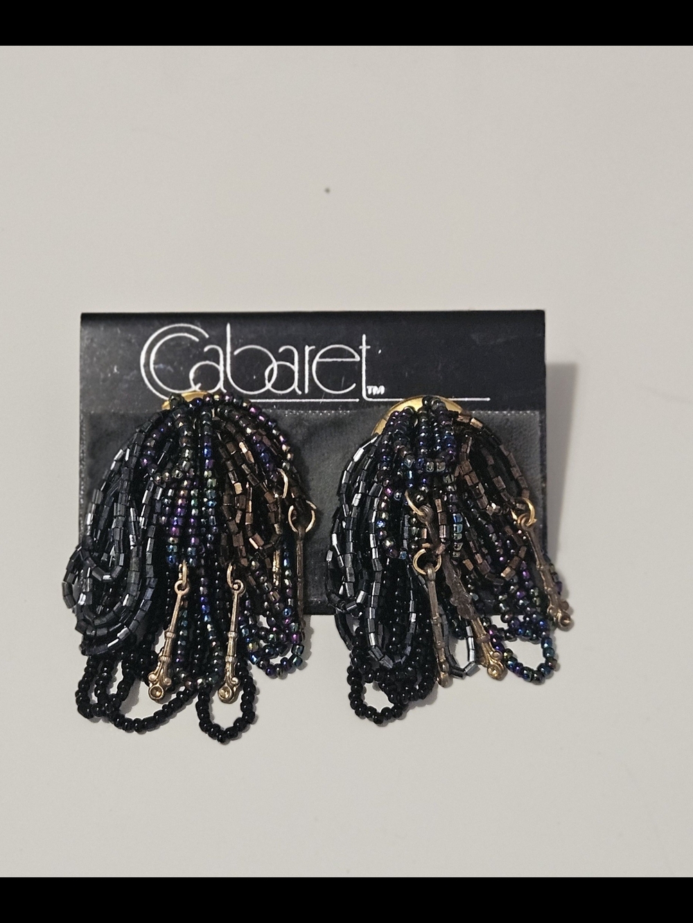 Black Beaded Tassel Statement Earrings